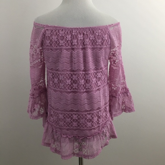 Pink Lace Bell Sleeve Off the Shoulder top - Picture 5 of 7
